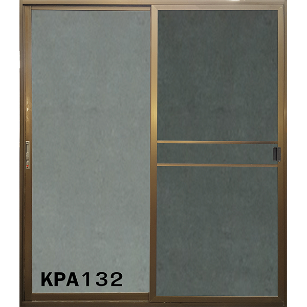 ประตูบานเลื่อน 2 ช่อง อลูมิเนียมสีชา+กระจกชาดำ+มุ้ง  180ซม.*204ซม.